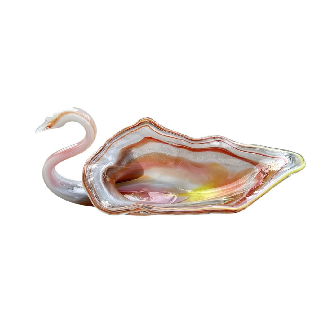 Vintage Sooner Glass Hand Blown Swan Sunset Orange Yellow 12” Mid Century